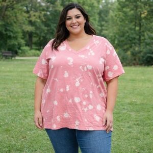 Bellas Destiny Womens 2X Pink Bleach Tie Dye Hippie Artsy Playful Whimsy T-Shirt